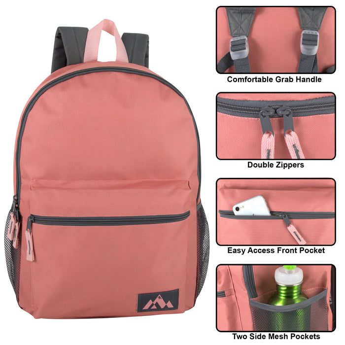 18 Inch Trailmaker Girl's Assorted Colors Backpack with Side Mesh Pocket - 5 Pastel Colors - BagsInBulk.com