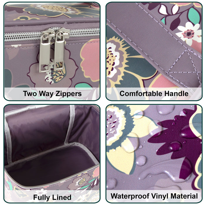 Cosmetic Vegan Leather Travel Case - Floral Print - BagsInBulk.com