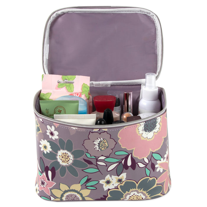 Cosmetic Vegan Leather Travel Case - Floral Print - BagsInBulk.com