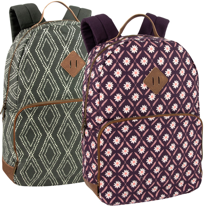 17-Inch Cotton Printed Diamond Backpack w Laptop Section - 2 Colors - BagsInBulk.com