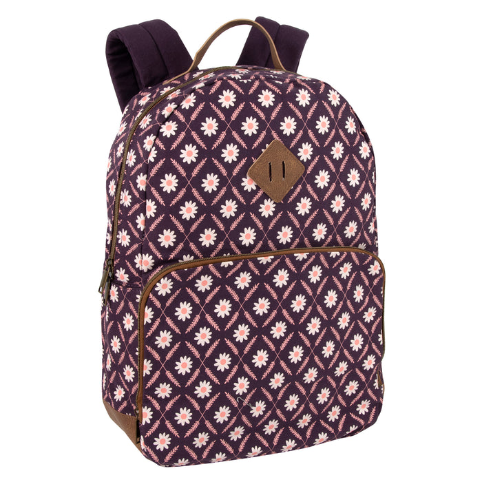 17-Inch Cotton Printed Diamond Backpack w Laptop Section - 2 Colors - BagsInBulk.com