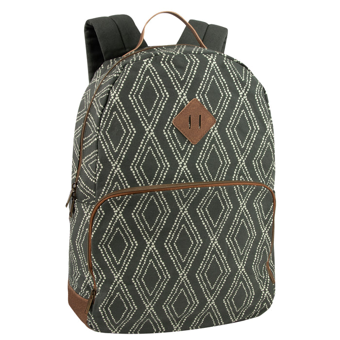 17-Inch Cotton Printed Diamond Backpack w Laptop Section - 2 Colors - BagsInBulk.com