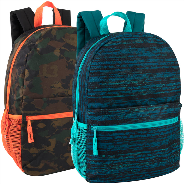 17-inch Printed Backpack w Side Mesh Pockets - BagsInBulk.com