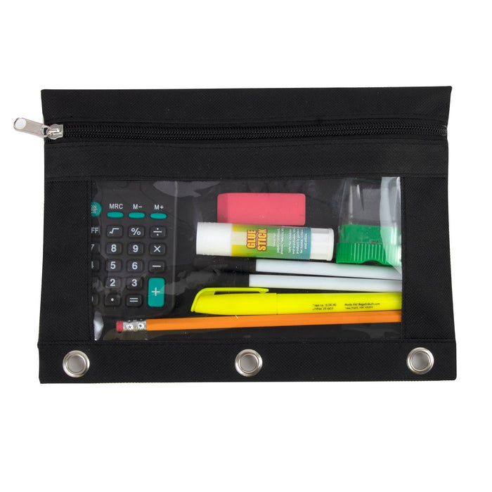 3-Ring Binder Pencil Pouch with Window - 9 Color Assortment - BagsInBulk.com