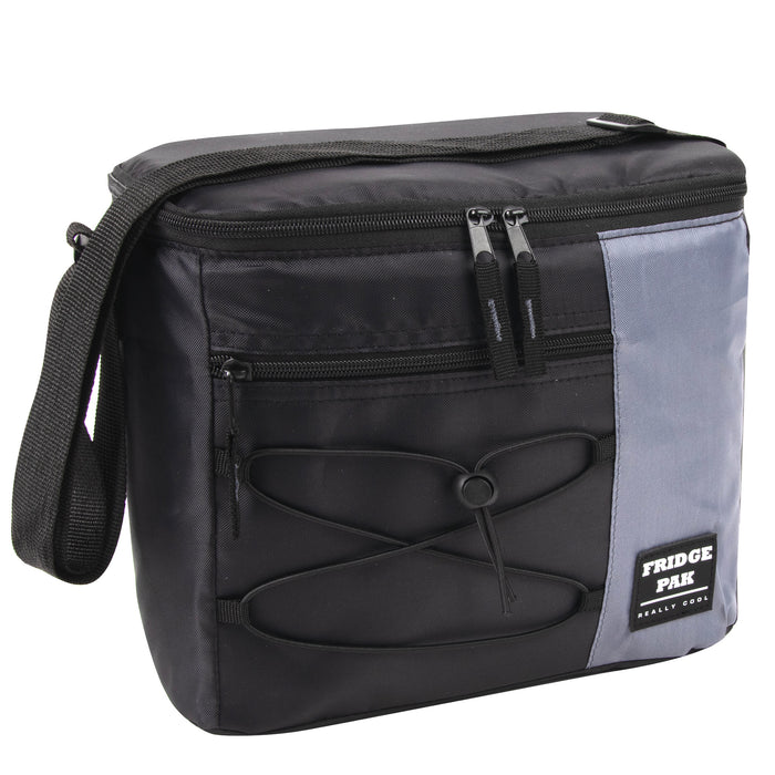 Fridge Pak 12 Can Bungee Cooler Bag With Front Zippered Pocket - 4 Colors - BagsInBulk.com