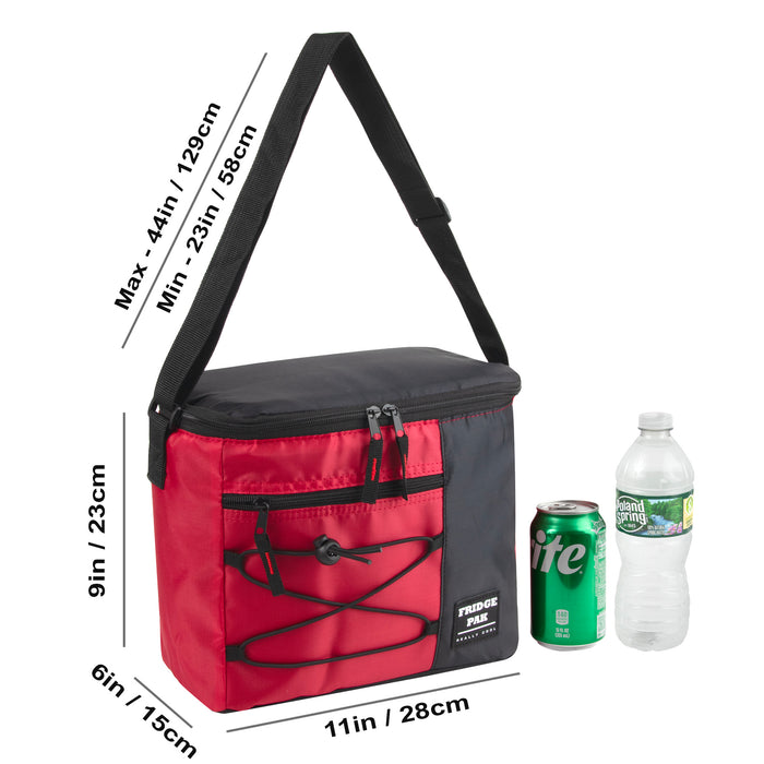 Fridge Pak 12 Can Bungee Cooler Bag With Front Zippered Pocket - 4 Colors - BagsInBulk.com