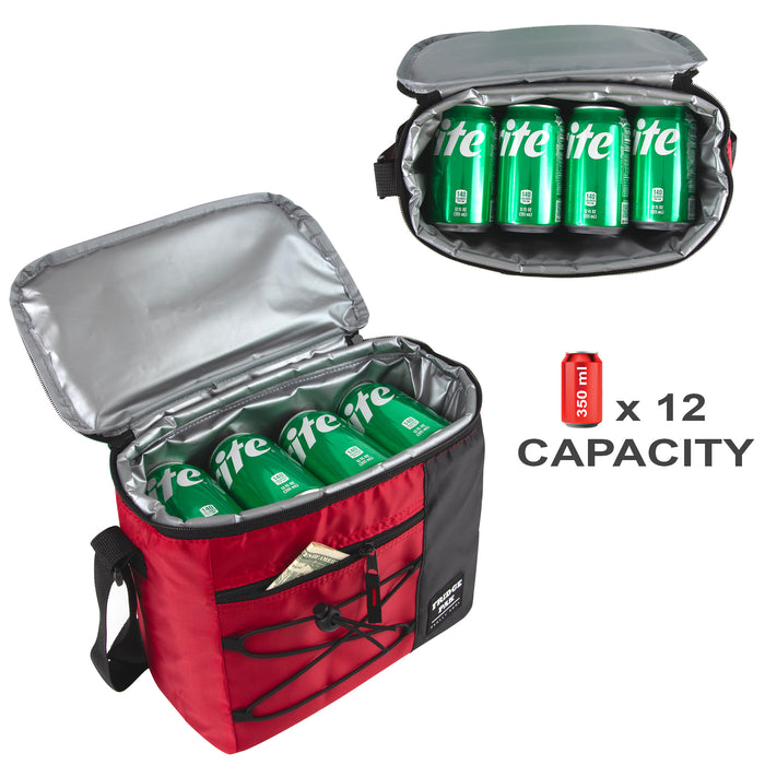 Fridge Pak 12 Can Bungee Cooler Bag With Front Zippered Pocket - 4 Colors - BagsInBulk.com