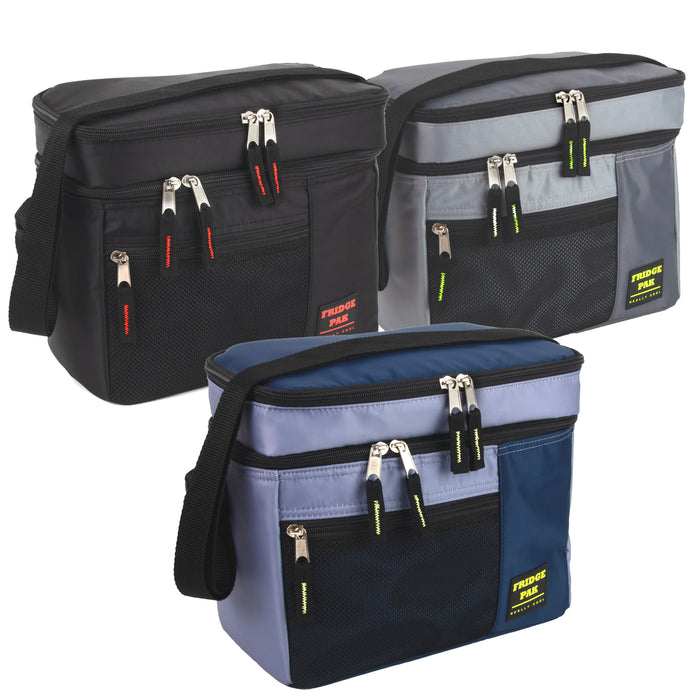 Fridge Pak 12-Can Cooler Bag With Front Mesh Zippered Pocket - 3 Colors