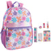 17-Inch Floral Themed Backpack with Clear Front Pocket and 8-Piece School Supply Kit