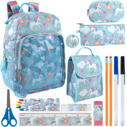 Printed Unicorn Clear Pocket Backpack with 18-Piece School Supply Kit