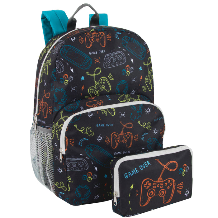 17 Inch Game Themed Backpack with Pencil Pouch