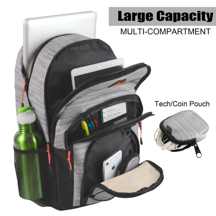 18-inch Heather Double Dome Backpack w Laptop Sleeve - BagsInBulk.com