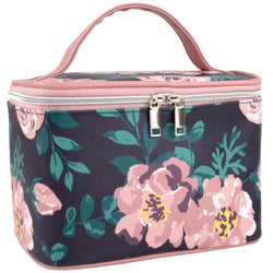 Cosmetic Vegan Leather Travel Case - Rose Print - BagsInBulk.com
