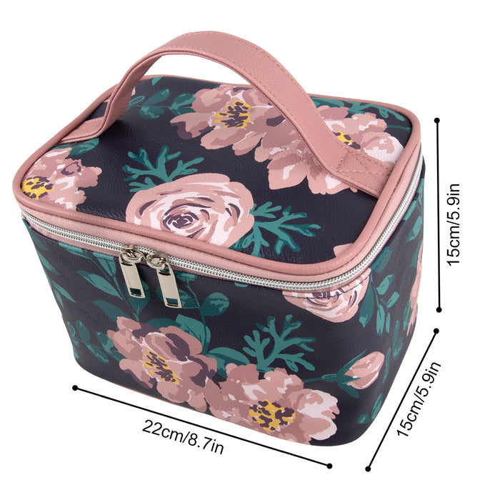 Cosmetic Vegan Leather Travel Case - Rose Print - BagsInBulk.com