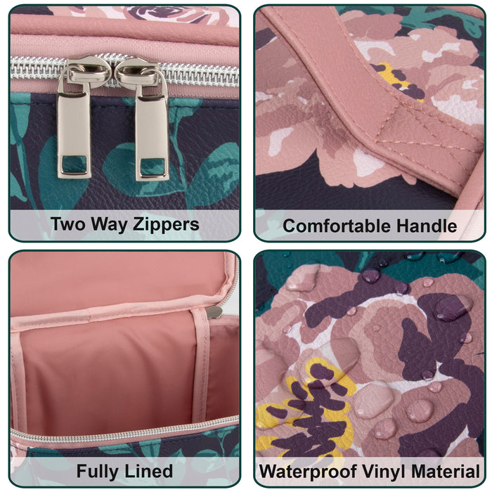 Cosmetic Vegan Leather Travel Case - Rose Print - BagsInBulk.com
