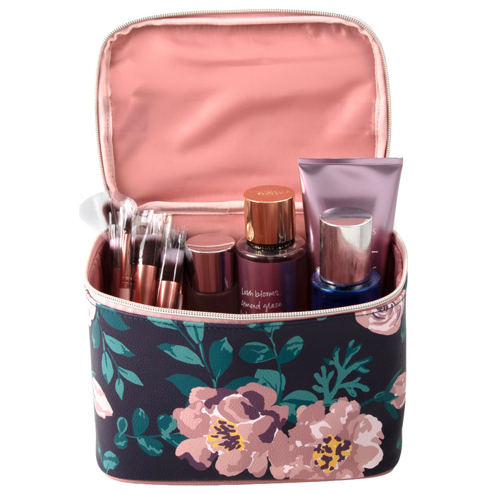Cosmetic Vegan Leather Travel Case - Rose Print - BagsInBulk.com