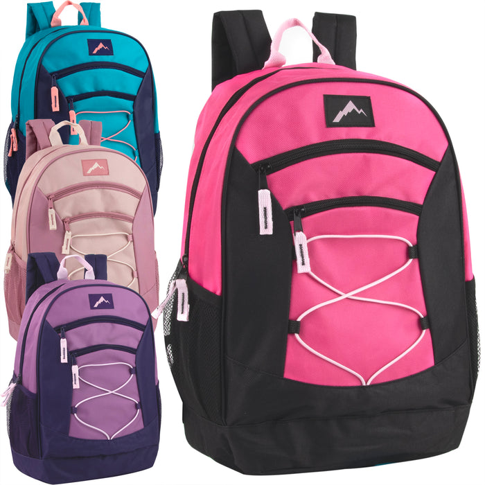 Wholesale 18 Inch Multi Pocket Bungee Backpack - Girls - BagsInBulk.com