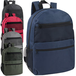 17-Inch Double Front Pocket Backpack with Side Mesh Pockets - 5 Colors - BagsInBulk.com