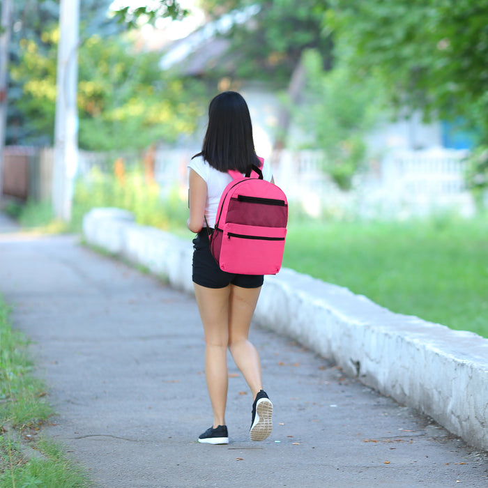 17-Inch Double Front Pocket Backpack with Side Mesh Pockets - 5 Pastel Colors - BagsInBulk.com