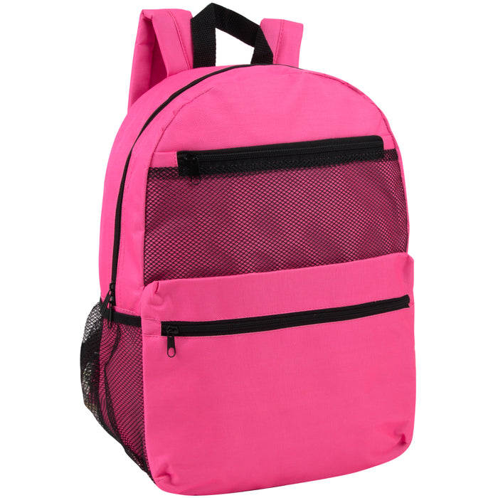 17-Inch Double Front Pocket Backpack with Side Mesh Pockets - 5 Pastel Colors - BagsInBulk.com