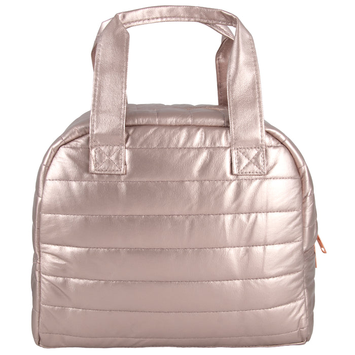 Quilted Metallic Lunch Tote With 2 Reusable Containers -Gold