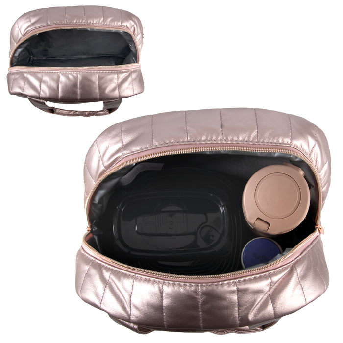 Quilted Metallic Lunch Tote With 2 Reusable Containers -Gold