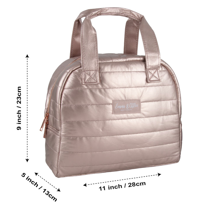 Quilted Metallic Lunch Tote With 2 Reusable Containers -Gold