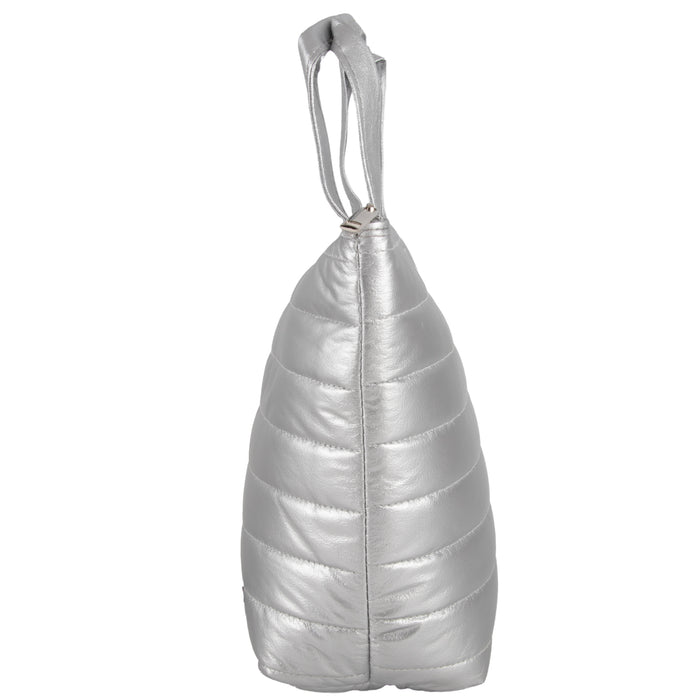 Quilted Metallic Lunch Tote With 2 Reusable Containers -Silver