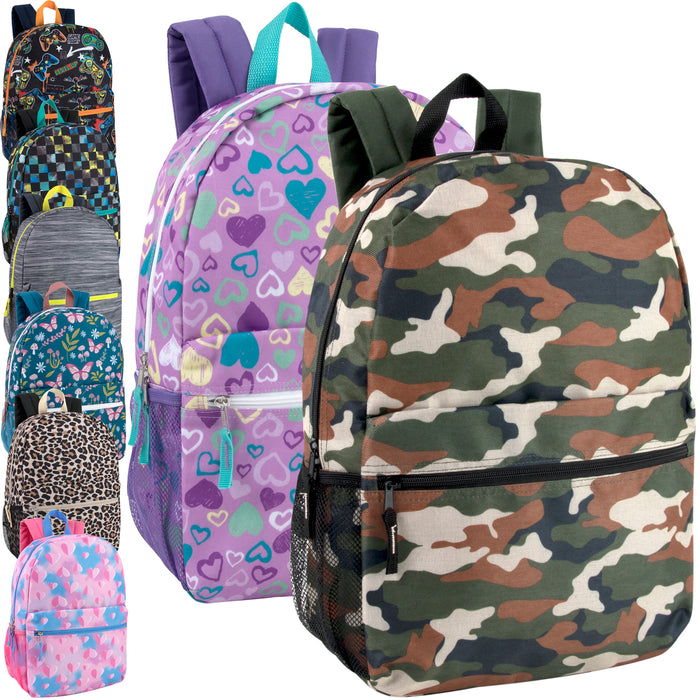 17-inch Printed Backpack w Side Mesh Pockets — BagsInBulk.com