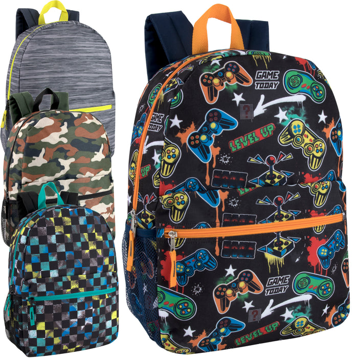 17-inch Printed Backpack w Side Mesh Pockets - BagsInBulk.com