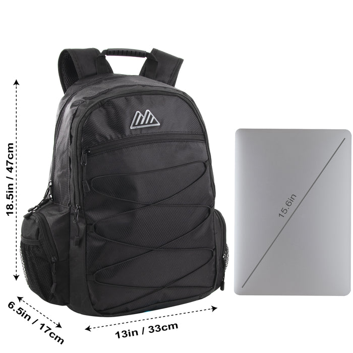 19 inch Bungee Backpack w Laptop Sleeve Black BagsInBulk