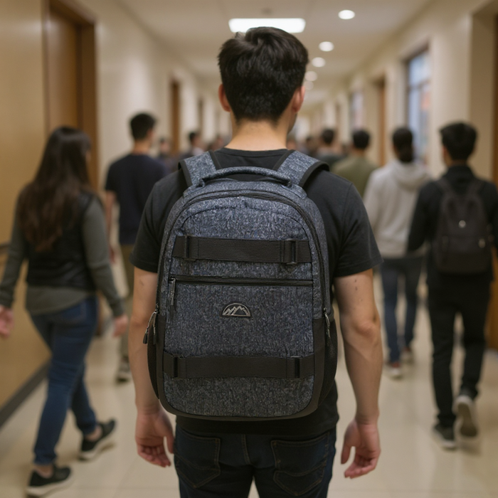 19 Inch Dual Strap Skate Backpack w Laptop Sleeve - Grey Heather - BagsInBulk.com