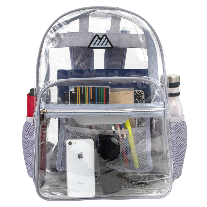 18-Inch Clear Backpack with Side Mesh Pockets & Reflective Patch - Camo Print