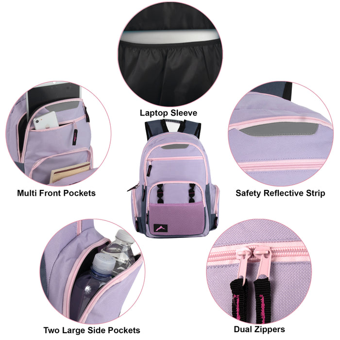 18 Inch Reflective Multi-Pocket Backpack with Laptop Section -  2 Colors - BagsInBulk.com