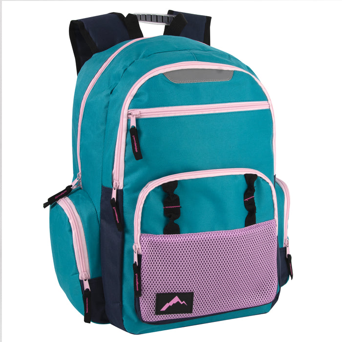 18 Inch Reflective Multi-Pocket Backpack with Laptop Section -  2 Colors - BagsInBulk.com