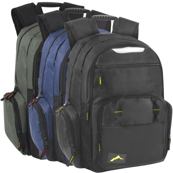 18 Inch Reflective Multi Pocket Backpack with Laptop Section -  3 Colors - BagsInBulk.com