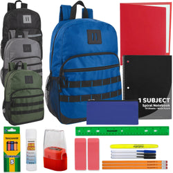 17-Inch Double Daisy Chain Backpack with 20-Piece School Supplies Kit - 4 Colors - BagsInBulk.com