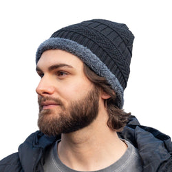 Ultra Warm Sherpa Knit Hat - Black - BagsInBulk.com