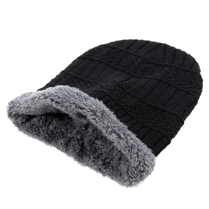 Ultra Warm Sherpa Knit Hat - Black - BagsInBulk.com