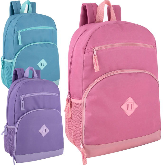 17-Inch Two Tone Dome Backpack With Side Mesh Pocket - 3 Color Assortment