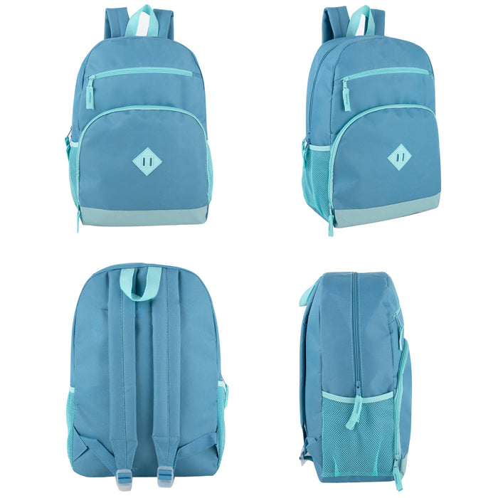 17-Inch Two Tone Dome Backpack With Side Mesh Pocket - 3 Color Assortment