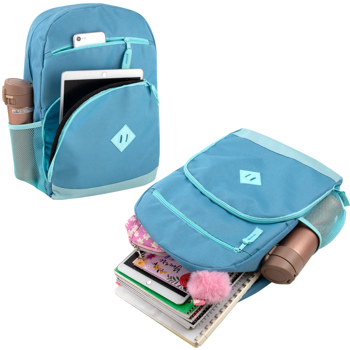17-Inch Two Tone Dome Backpack With Side Mesh Pocket - 3 Color Assortment