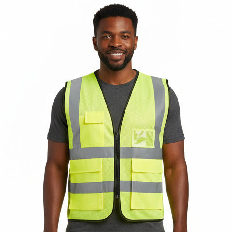 Deluxe High Visibility Safety Vest With Clear ID Pocket - BagsInBulk.com