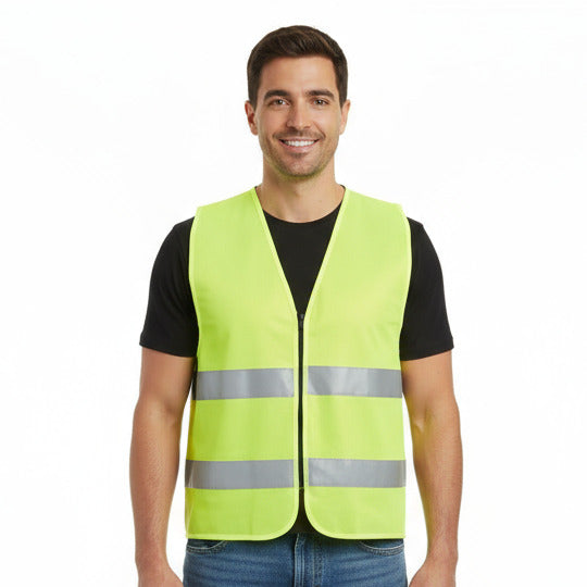 Zippered High Visibility Safety Vest With Reflective Strips - BagsInBulk.com