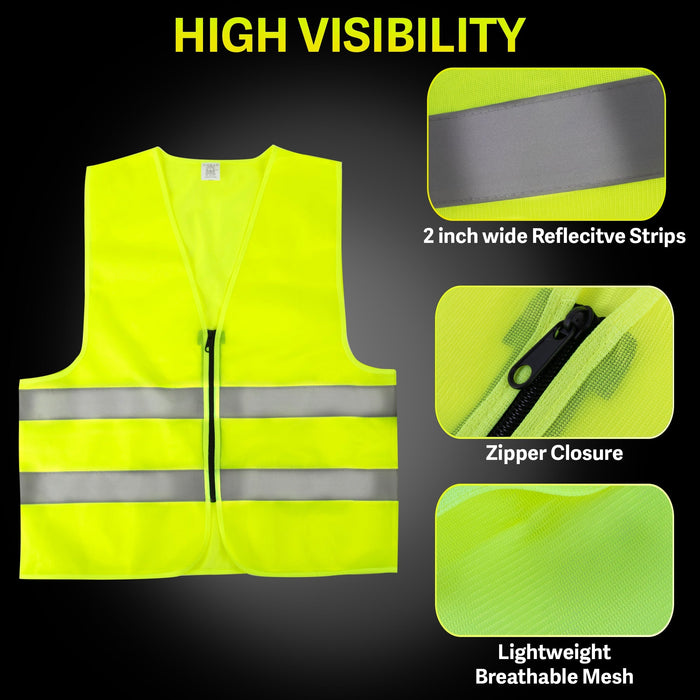 Adult Zippered High Visibility Safety Vest With Reflective Strips - BagsInBulk.com