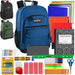 Trailmaker 18-inch blue backpack with 45-piece school supply kit, including crayons, pencils, notebooks, and more.