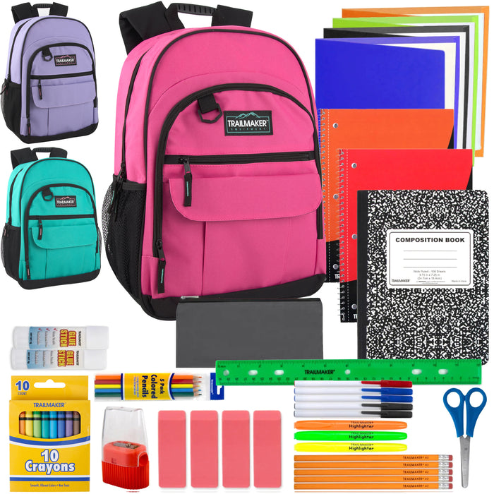 18-inch Trailmaker Front Flap Multi Pocket Backpack with 45-Piece School Supply Kit - Girls