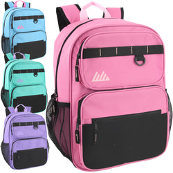 17 Inch Multi- Mesh Pocket Daisy Chain Backpack- Girls -  Single Colors - BagsInBulk.com