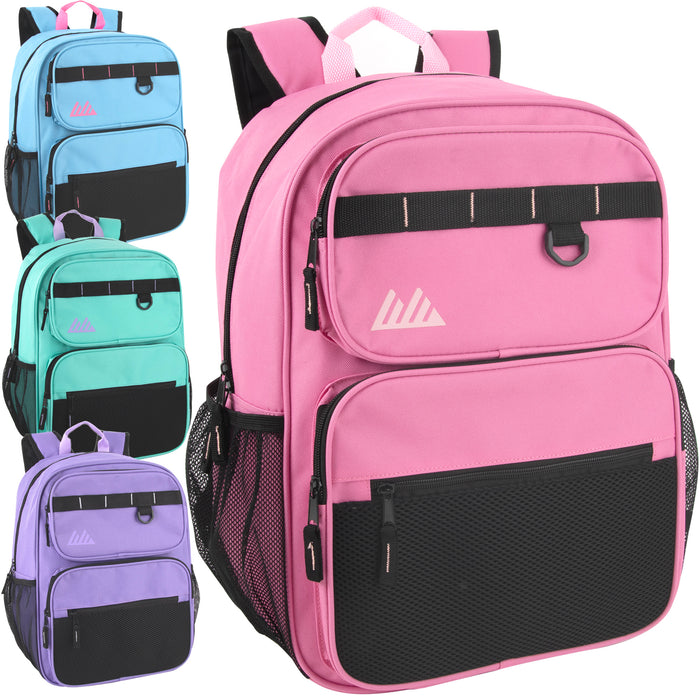 17 Inch Multi- Mesh Pocket Daisy Chain Backpack- Girls -  Single Colors - BagsInBulk.com
