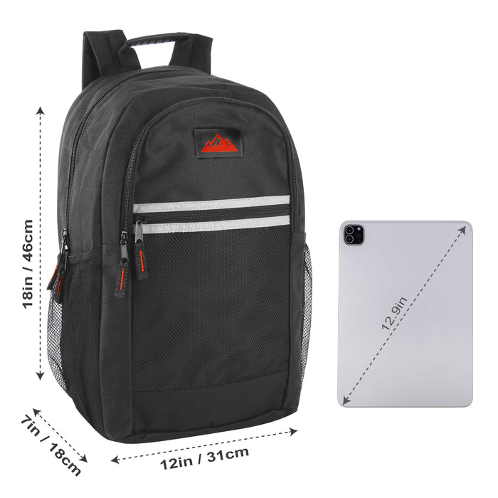 18 Inch Multi-Pocket Reflective Backpack -  Black - BagsInBulk.com